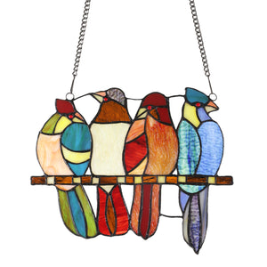 MELUCEE Stained Glass Window Panel Birds 11.8 Inches Wide with 33 Inches Chain