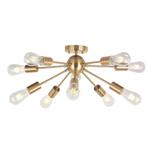 BONLICHT Brushed Brass 10 Lights Sputnik Chandelier Lighting Semi Flush Mount