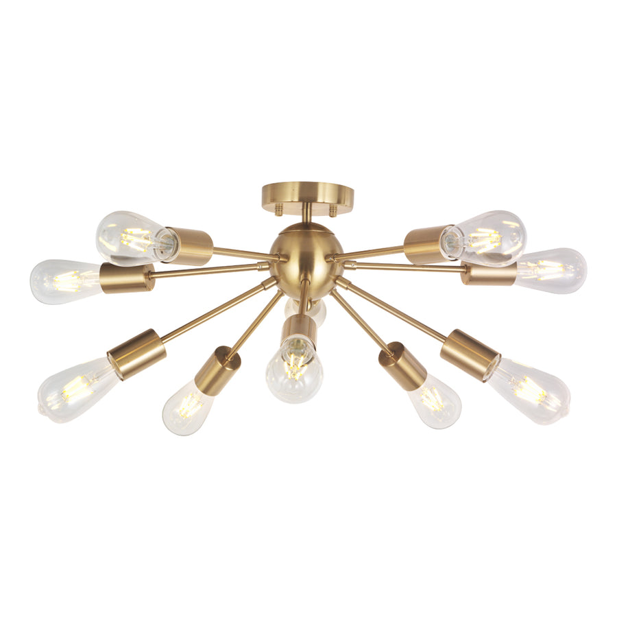 BONLICHT Brushed Brass 10 Lights Sputnik Chandelier Lighting Semi Flush Mount
