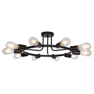 BONLICHT Vintage Metal Large Sputnik Chandeliers 10-Light Black Flush Mount Light Fixtures Ceiling