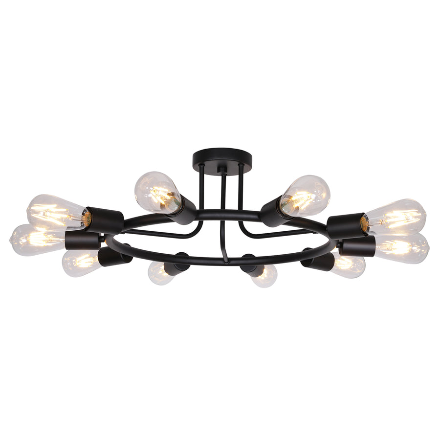 BONLICHT Vintage Metal Large Sputnik Chandeliers 10-Light Black Flush Mount Light Fixtures Ceiling