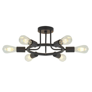 BONLICHT 6 Lights Sputnik Ceiling Light Semi Flush Mount Black Starburst Style for Kitchen Dining Room Foyer Hallway