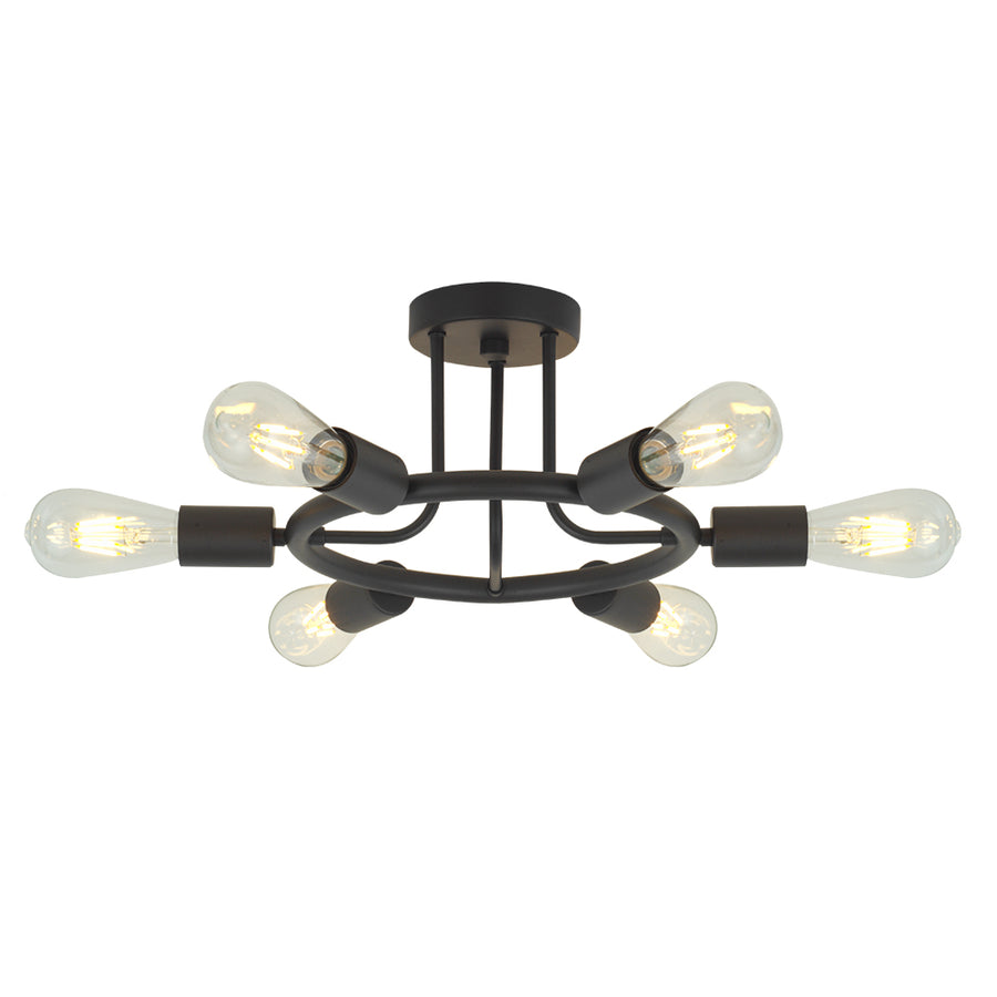 BONLICHT 6 Lights Sputnik Ceiling Light Semi Flush Mount Black Starburst Style for Kitchen Dining Room Foyer Hallway