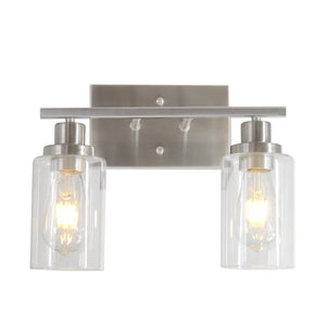 BONLICHT Metal Wall Lights with Clear Glass Shade 2 Heads Bathroom Light Fixtures Brushed Nickel