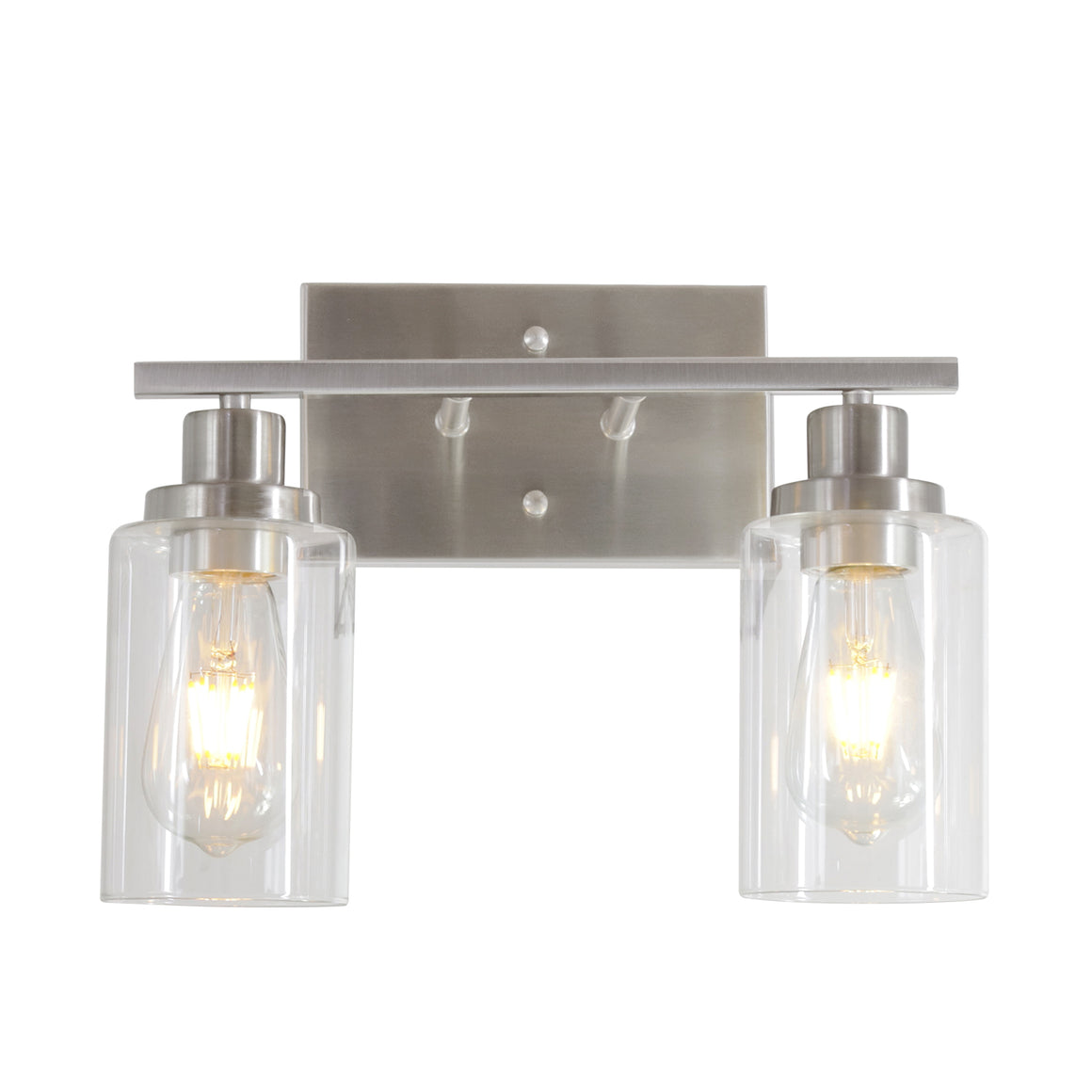 BONLICHT Metal Wall Lights with Clear Glass Shade 2 Heads Bathroom Light Fixtures Brushed Nickel