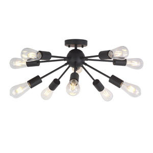 BONLICHT 10-Light Black Sputnik Ceiling Light Semi Flush Mount Industrial Starburst Style