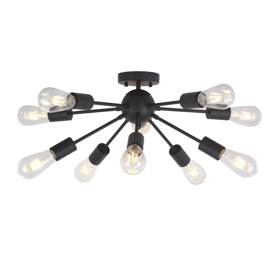 BONLICHT 10-Light Black Sputnik Ceiling Light Semi Flush Mount Industrial Starburst Style