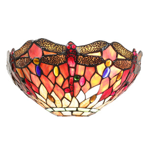 BONLICHT Tiffany Style Dragonfly Wall Lamp, 12 inch Wide Stained Glass Shade