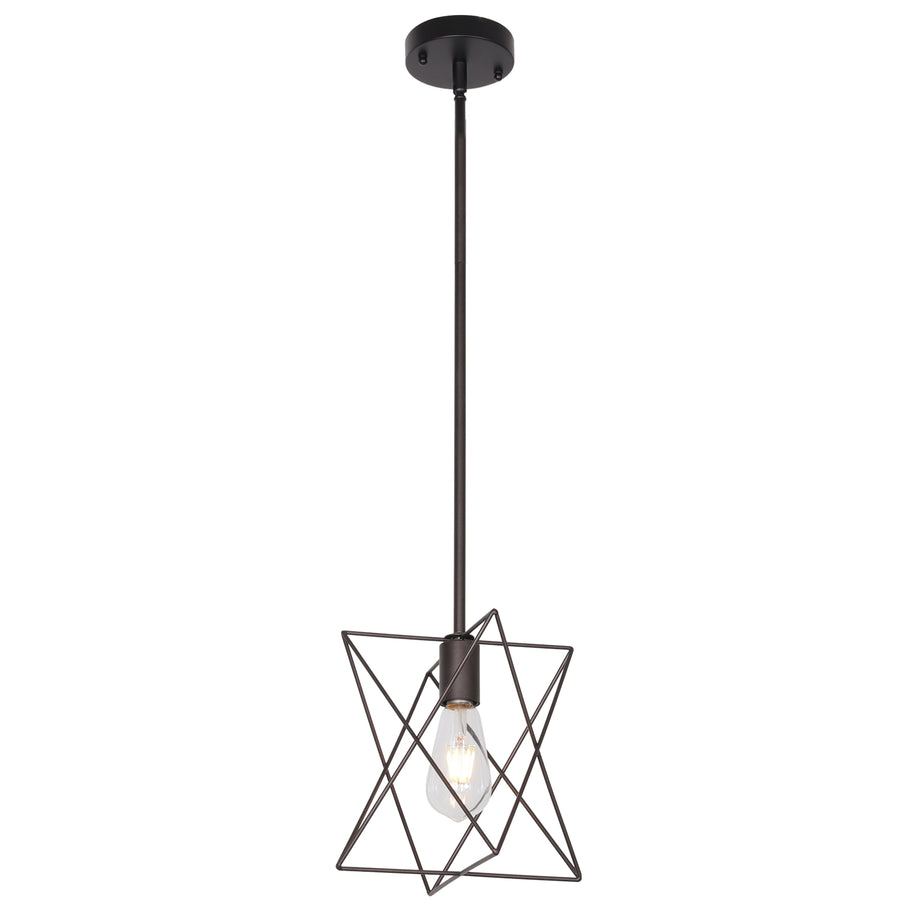 BONLICHT One-Light Industrial Pendant Light Polygon Wire Oil Rubbed Bronze Finish
