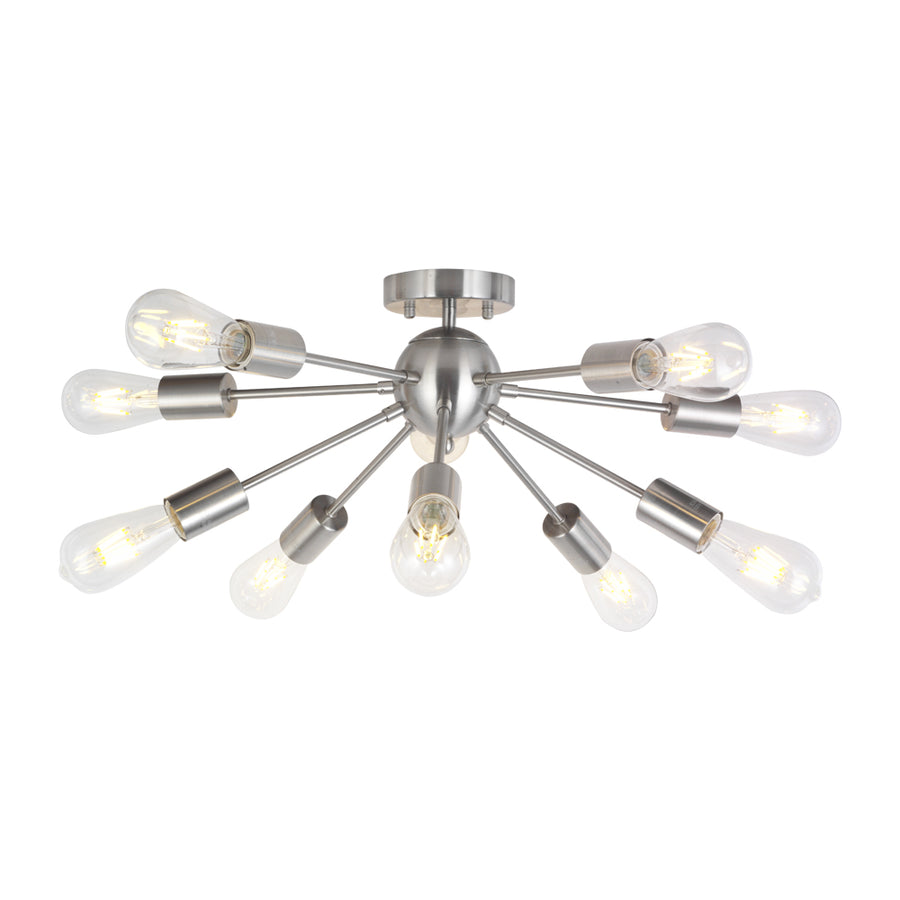 BONLICHT 10-Light Sputnik Chandelier Brushed Nickel Semi Flush Mount Ceiling Light