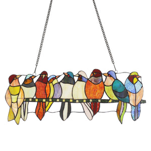 BONLICHT Stained Glass Panel Window Hanging 9 Birds 22.8 Inches Wide with Chain