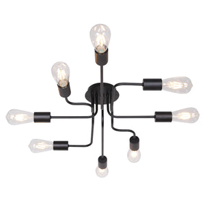 BONLICHT Black Sputnik Lights 8 Lights Industrial Semi Flush Mount Ceiling Light Fixture