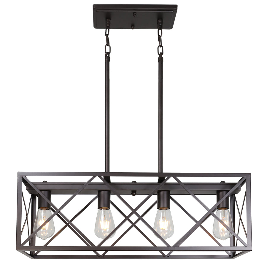 BONLICHT 4 Lights Rectangle Chandelier for Dining Rooms Oil Rubbed Bronze Farmhouse Kitchen Island Lighting