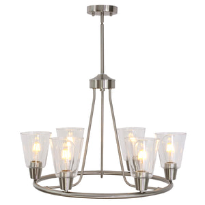 BONLICHT 6 Light Round Chandeliers with Clear Glass Shade Bushed Nickel