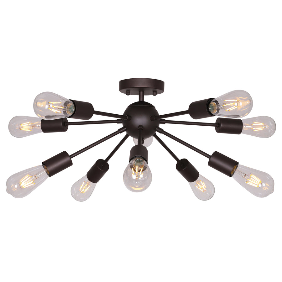 BONLICHT 10-Light Semi Flush Mount Ceiling Light Sputnik Oil-Rubbed Bronze Industrial Starburst Lighting