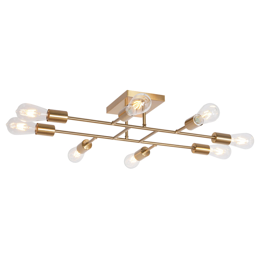 BONLICHT Sputnik Chandelier Industrial Brushed Brass 8 Light Semi Flush Mount Light Ceiling