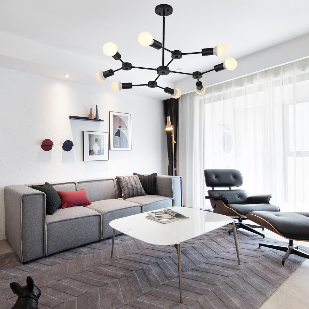 BONLICHT 8-Light Industrial Sputnik Chandelier Black