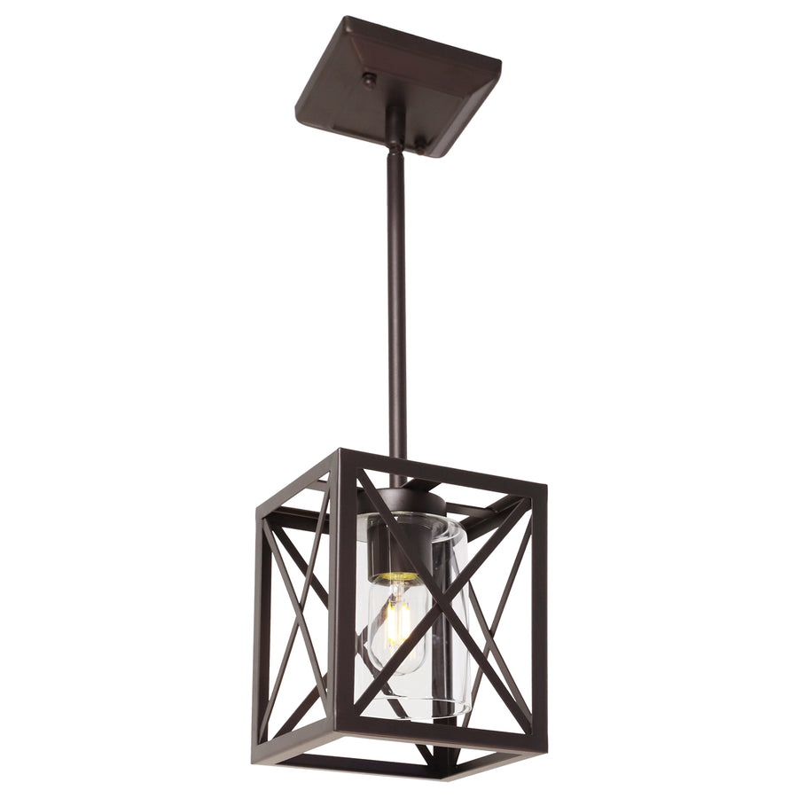BONLICHT Farmhouse Dining Room Light Rustic Chandelier Oil Rubbed Bronze Finish 1-Light with Clear Glass Shade