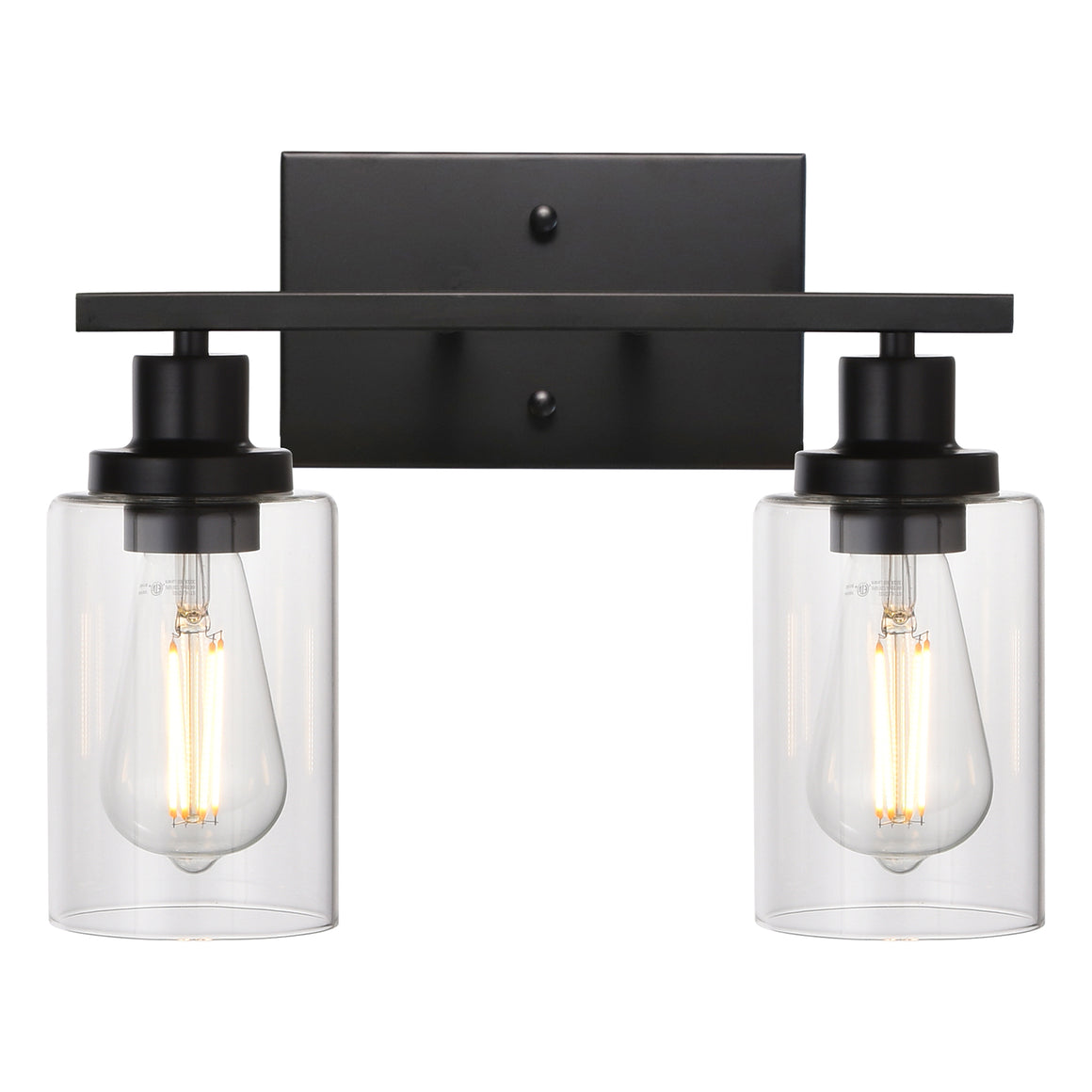 BONLICHT 2-Light Black Wall Sconce Industrial Vintage with Clear Glass Shade and Metal Base