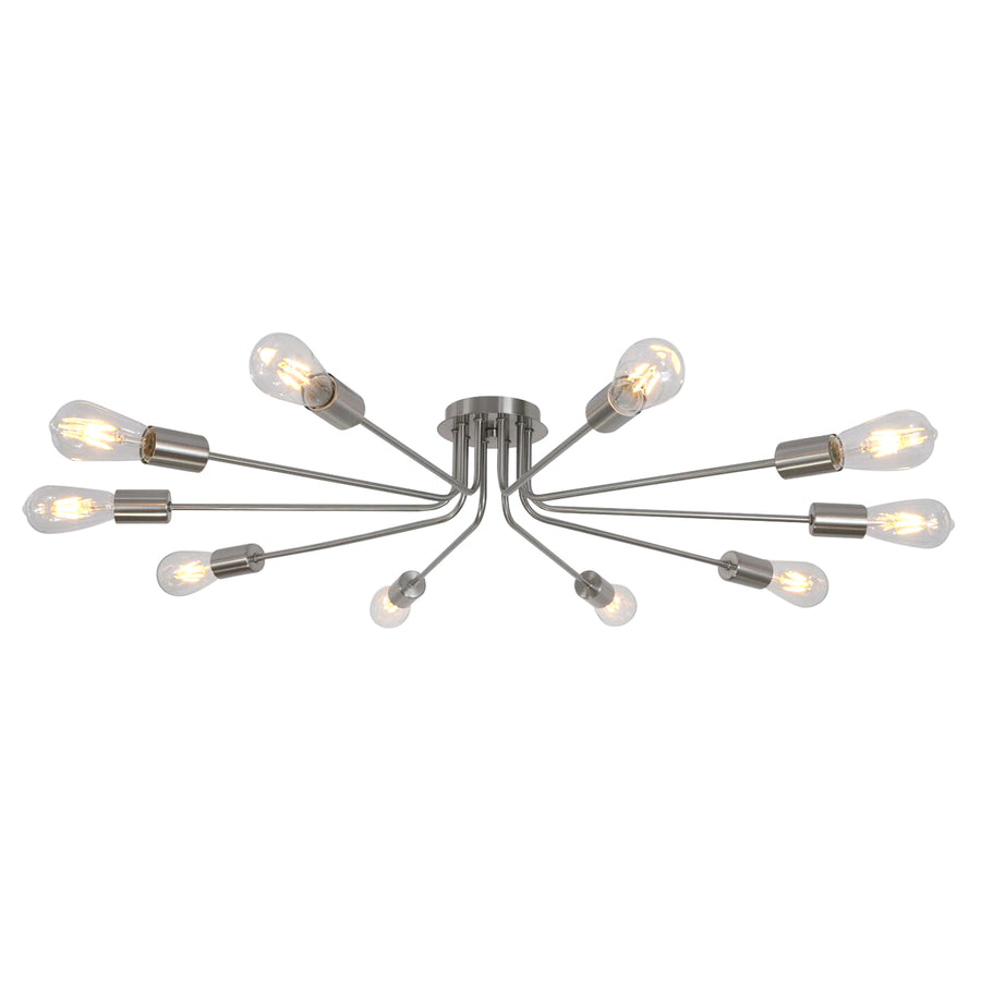 BONLICHT 10 Light Sputnik Chandelier Brushed Nickel Ceiling Light Semi Flush Mount