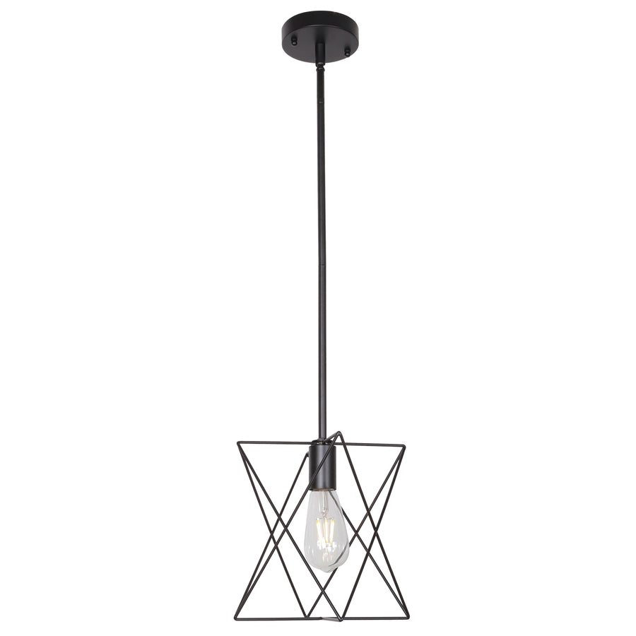 BONLICHT One Light Cage Pendant Lighting Polygon Wire Metal Black