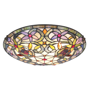 BONLICHT Tiffany Style Ceiling Light,3-Light 16" Wide Semi Flush Ceiling Fixture with Tiffany Glass Shade