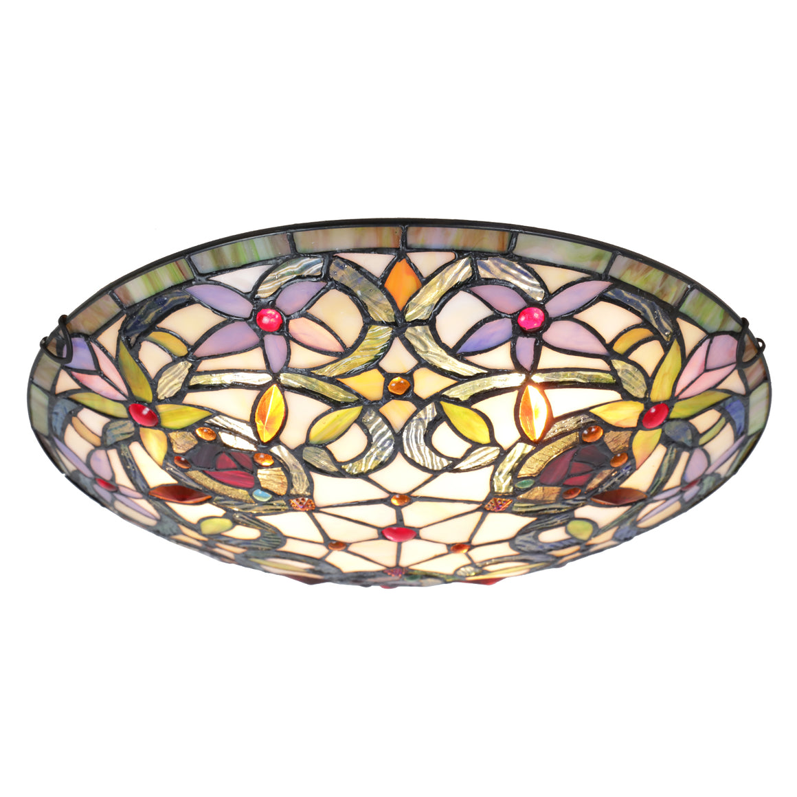 BONLICHT Tiffany Style Ceiling Light,3-Light 16" Wide Semi Flush Ceiling Fixture with Tiffany Glass Shade