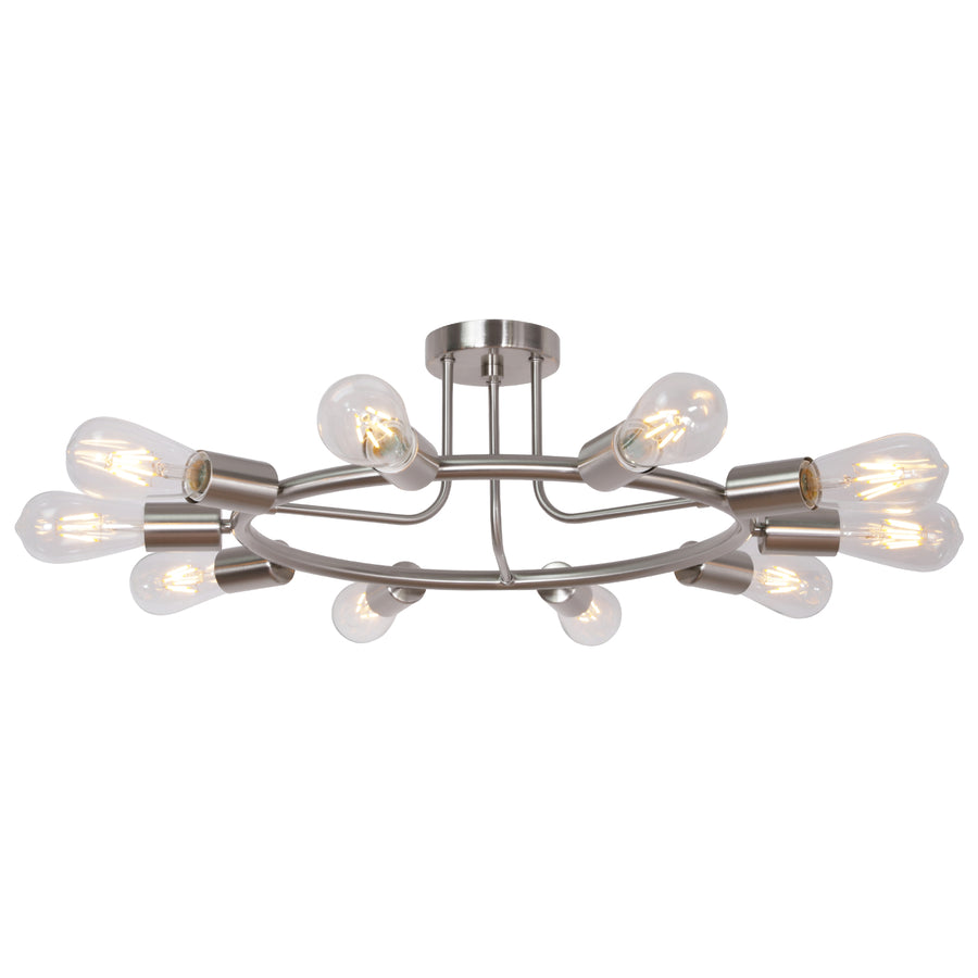 BONLICHT Round Chandelier 10-Light Brushed Nickel Modern Semi Flush Mount Ceiling Light