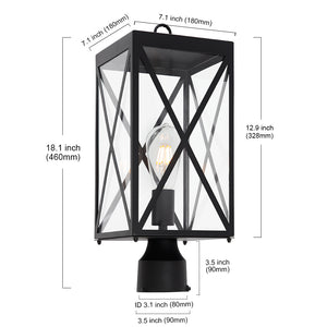 BONLICHT 1-Light Outdoor Post Light Fixture, Black Exterior Post Lantern