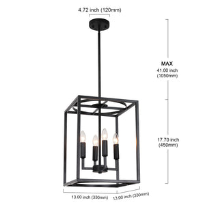 BONLICHT 4 Lights Farmhouse Cage Chandelier Black  E12 Base