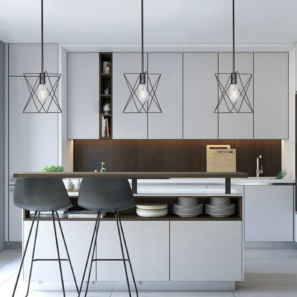 BONLICHT One Light Cage Pendant Lighting Polygon Wire Metal Black