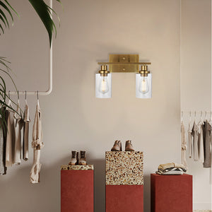 BONLICHT 2-Light Wall Sconce Brass Vanity Light Fixture Modern Style with Clear Glass Shade
