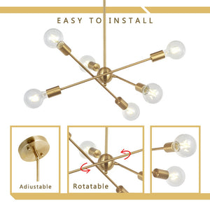 BONLICHT 6 Lights Modern Sputnik Chandelier Brushed Brass