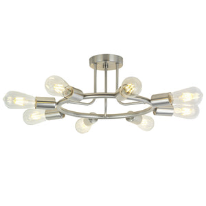 BONLICHT 8-Light Industrial Ceiling Light Semi Flush Mount  Brushed Nickel Finished