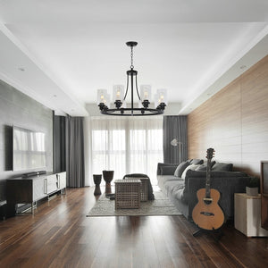 BONLICHT Black Chandelier 8 Lights, Kitchen Island Lighting Industrial Chandelier with Clear Glass Shade