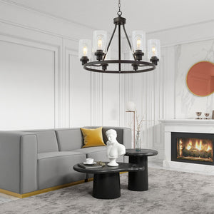 BONLICHT 6-Light Glass Round Chandelier Oil-Rubbed Bronze