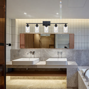 BONLICHT 40 Inches Length 5-Light Bathroom Vanity Light Fixtures Black Wall Sconce Lighting with Clear Glass Shade