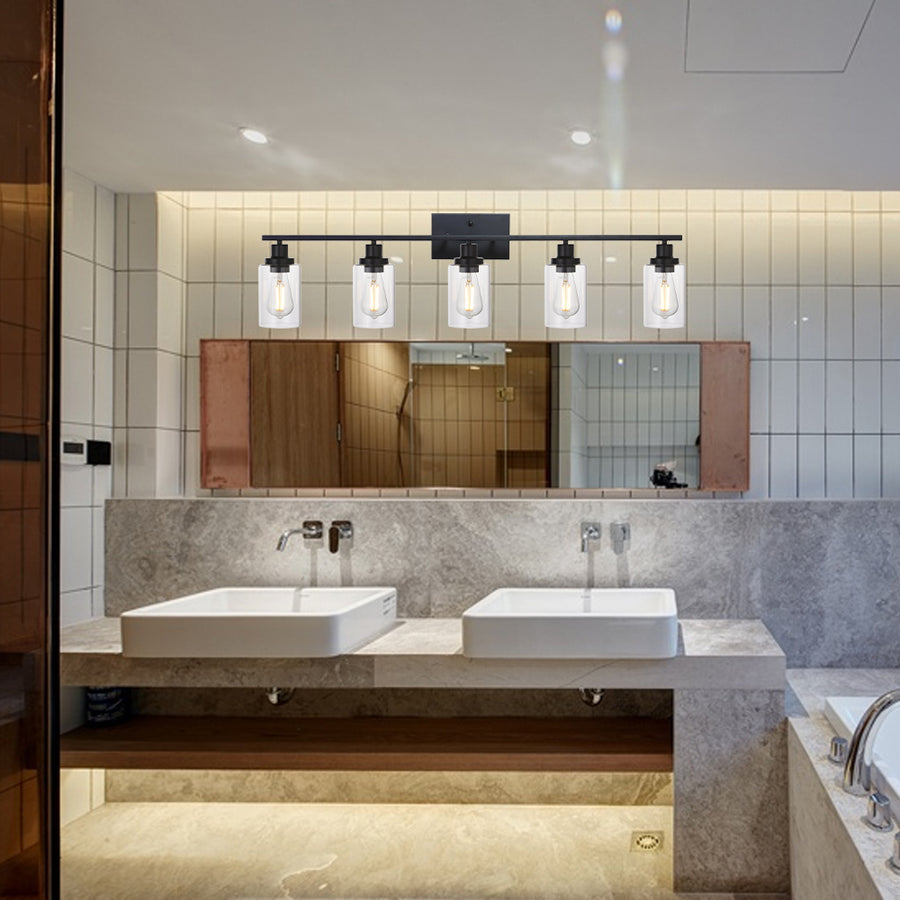 BONLICHT 40 Inches Length 5-Light Bathroom Vanity Light Fixtures Black Wall Sconce Lighting with Clear Glass Shade