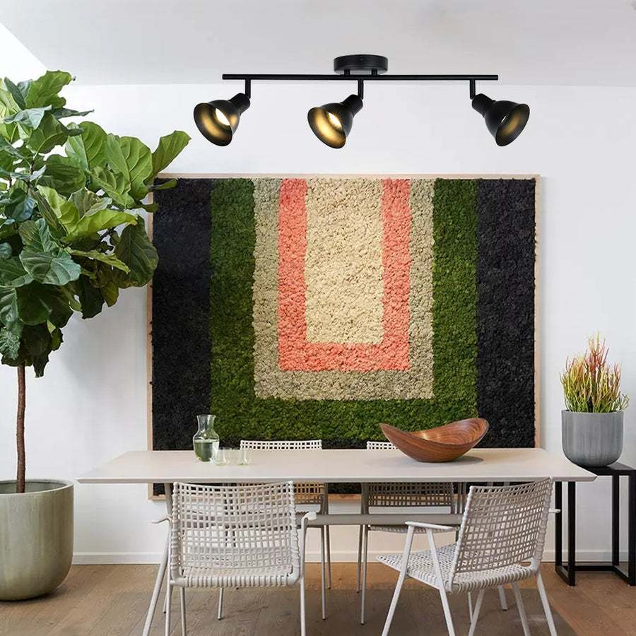 BONLICHT Track Lighting 3 Adjustable Track Heads Black Kitchen Ceiling Light, 35W GU10 Base Halogen Bulbs Included