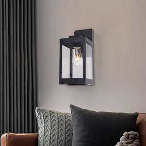 1-Light Wall Lantern with Clear Glass, Porch Light Fixture Wall Mount Black Finish