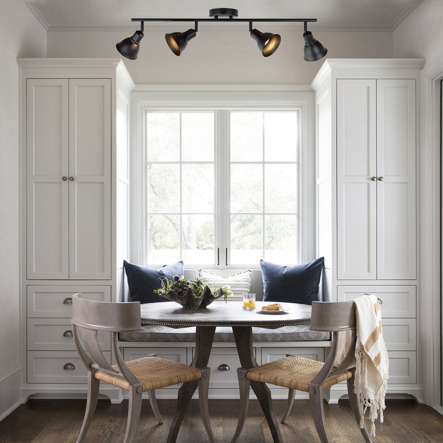 BONLICHT 4-Light Track Lighting Black, Spotlights Kitchen Light Fixtures Ceiling, 35W GU10 Base Halogen Bulbs Included