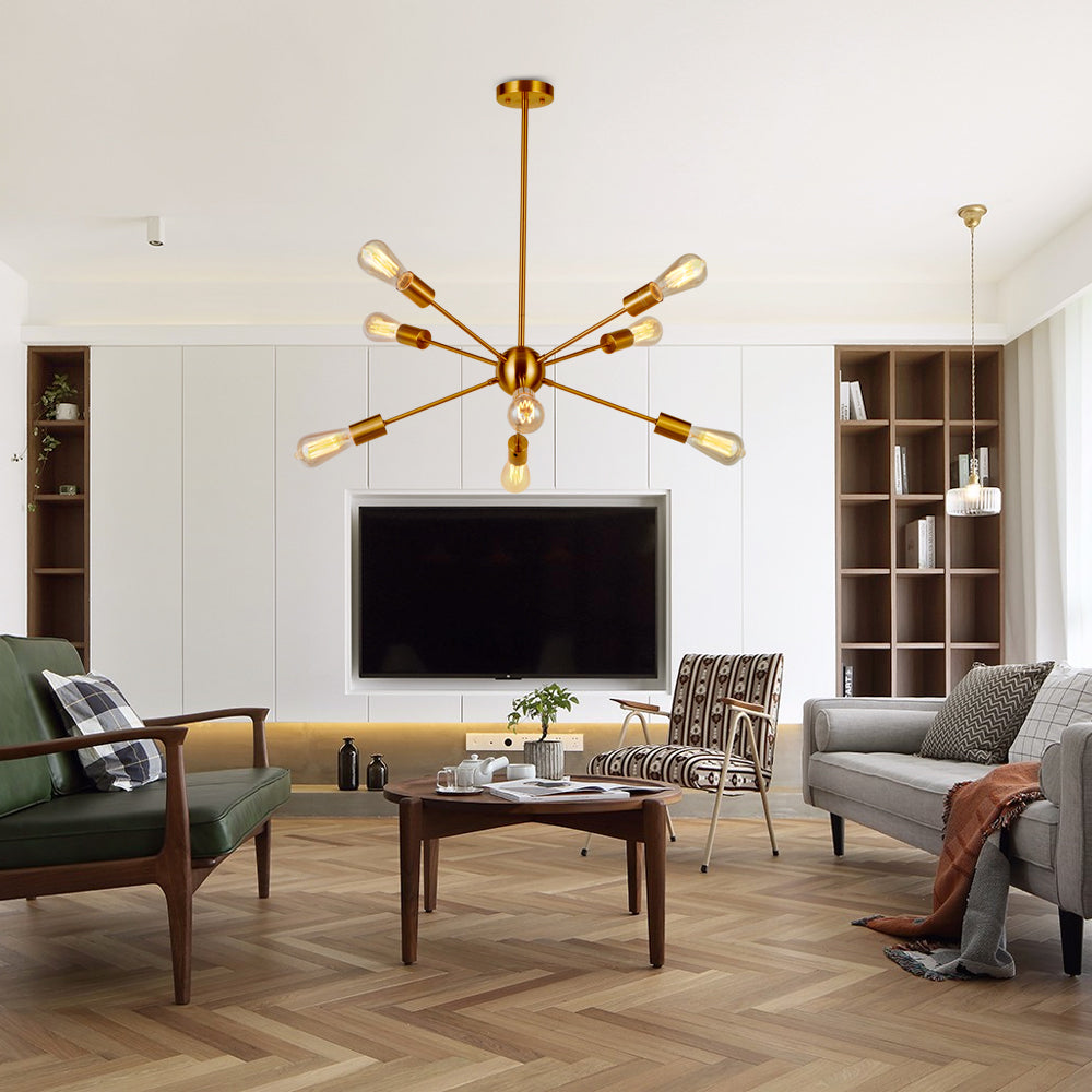 BONLICHT Sputnik Chandelier 8-Lights Brass Modern Pendant Lighting