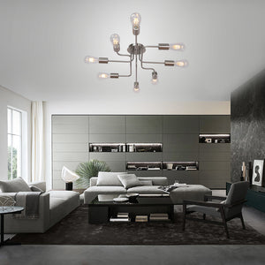 BONLICHT 8 Lights Metal Ceiling Light Semi Flush Mount Brushed Nickel