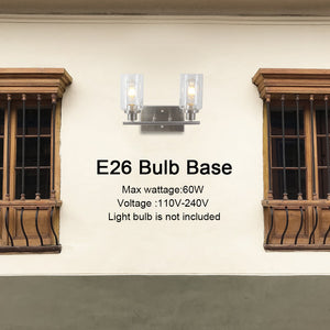 BONLICHT Metal Wall Lights with Clear Glass Shade 2 Heads Bathroom Light Fixtures Brushed Nickel