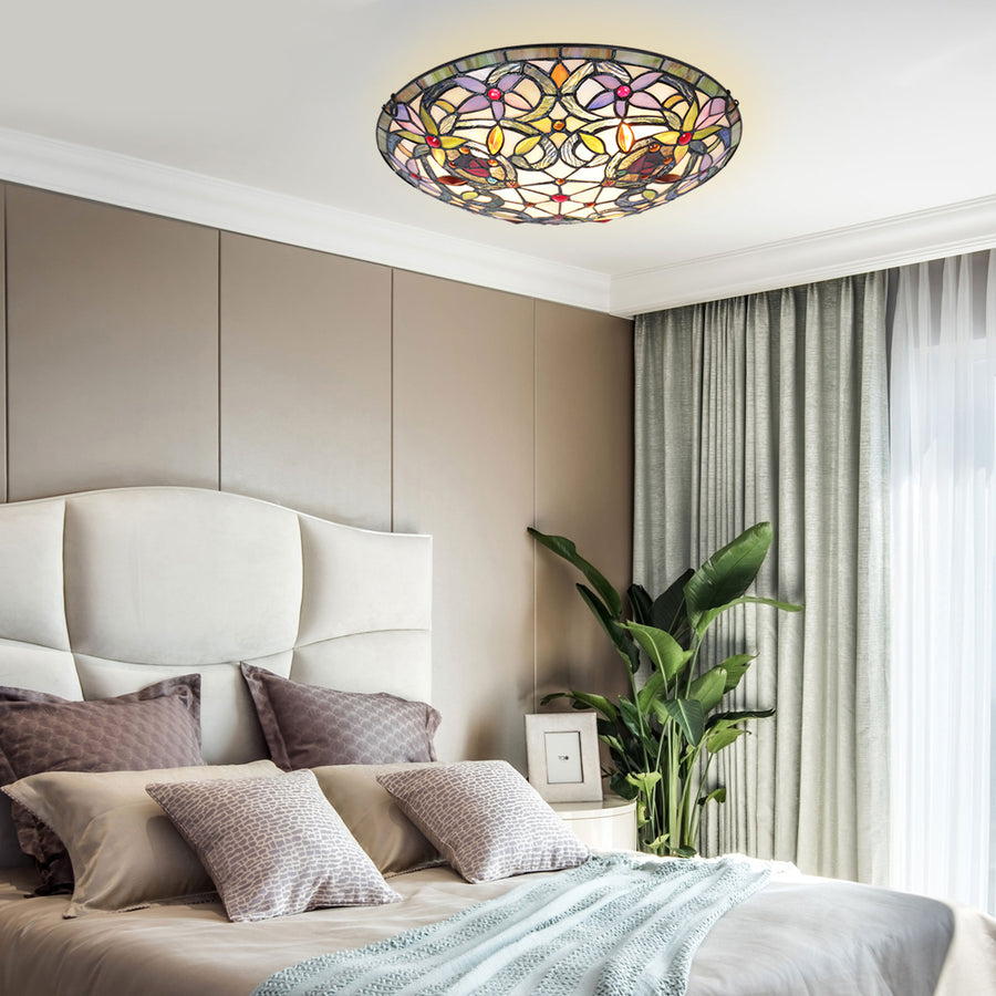 BONLICHT Tiffany Style Ceiling Light,3-Light 16" Wide Semi Flush Ceiling Fixture with Tiffany Glass Shade