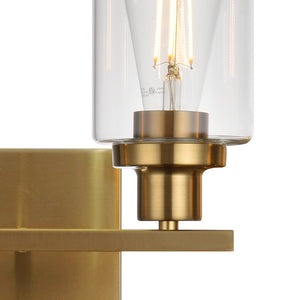 BONLICHT 2-Light Wall Sconce Brass Vanity Light Fixture Modern Style with Clear Glass Shade