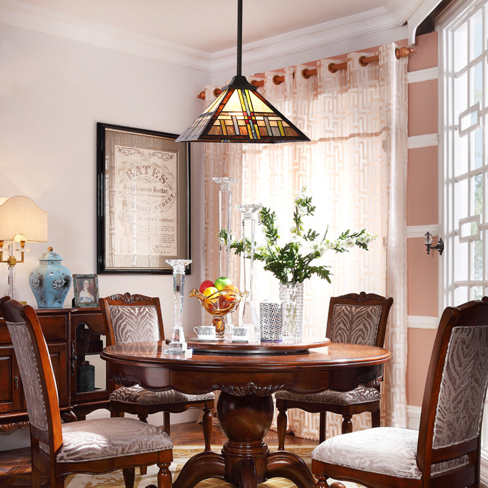 BONLICHT Pendant Lighting Tiffany-Style Mission, 1-Light Mini Chandelier 12-inch Glass Shade