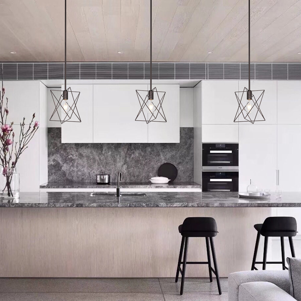BONLICHT One-Light Industrial Pendant Light Polygon Wire Oil Rubbed Bronze Finish