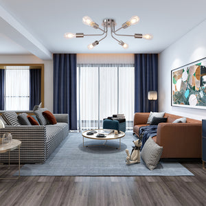 BONLICHT Modern Sputnik Chandelier Brushed Nickel 6 Light Semi Flush Mount Ceiling Lighting