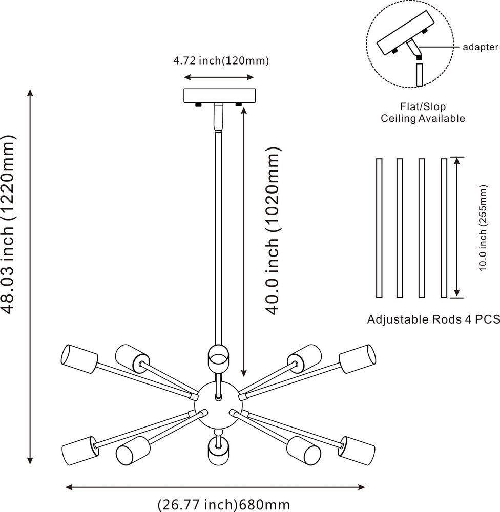 BONLICHT Sputnik Chandelier 10 Lights Brushed Brass Modern Pendant Lighting
